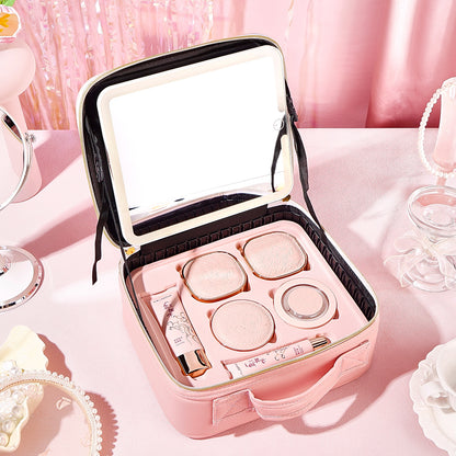 All-in-One Makeup Case with Mirror – Large Capacity Travel Cosmetic Organizer Bag