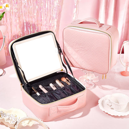 All-in-One Makeup Case with Mirror – Large Capacity Travel Cosmetic Organizer Bag