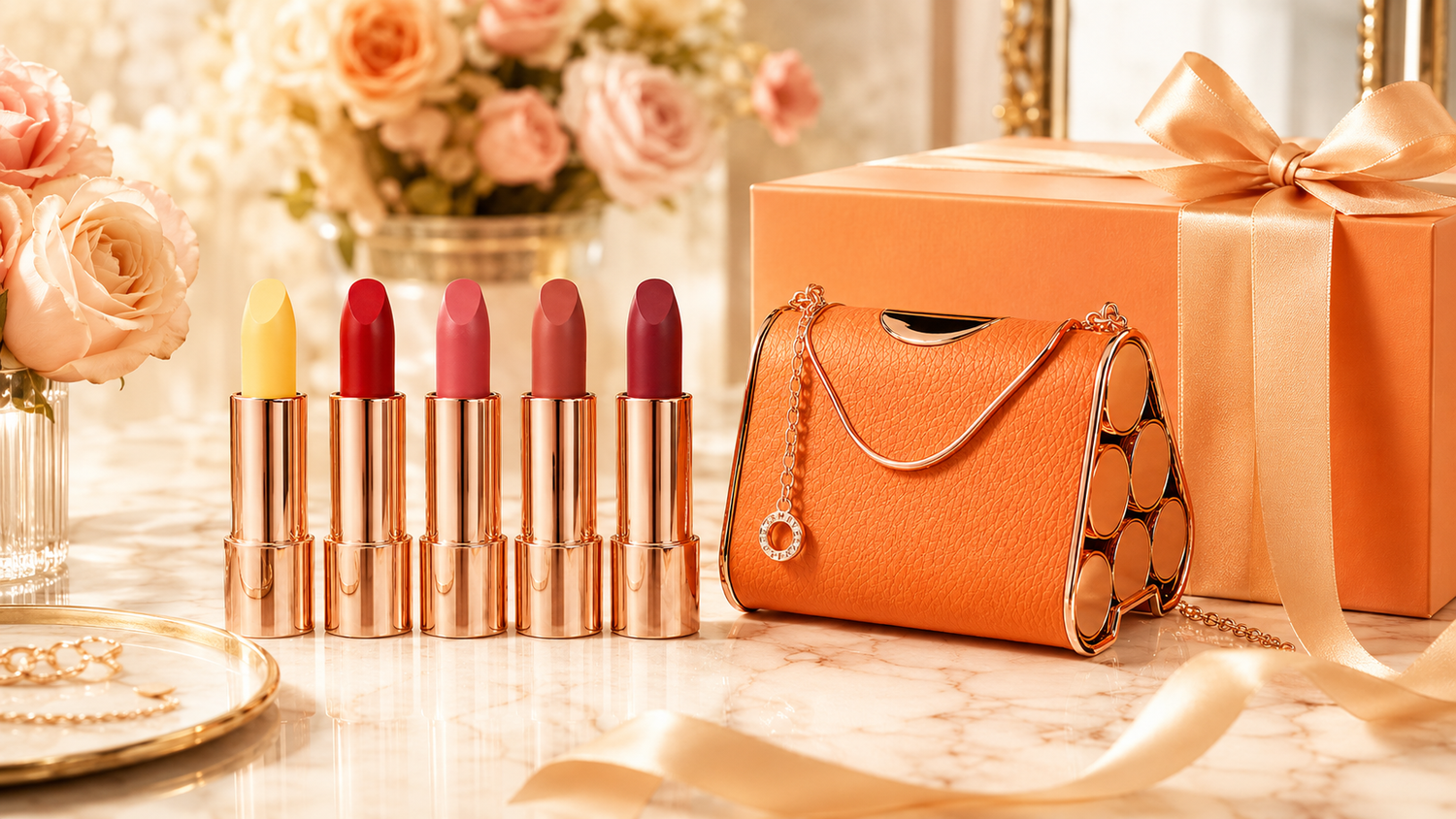 Luxury lipstick gift set with elegant mini bag