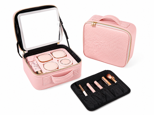 All-in-One Makeup Case with Mirror – Large Capacity Travel Cosmetic Organizer Bag