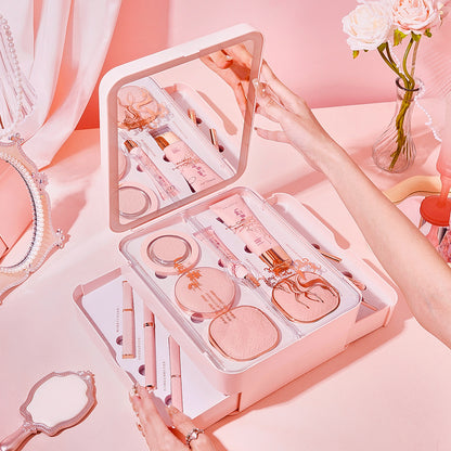 All-in-One Makeup Organizer with LED Mirror – Portable Cosmetic Storage Case for Travel