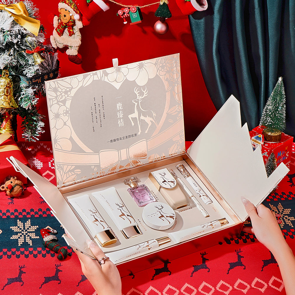Holiday beauty gift set with perfume and makeup essentials
