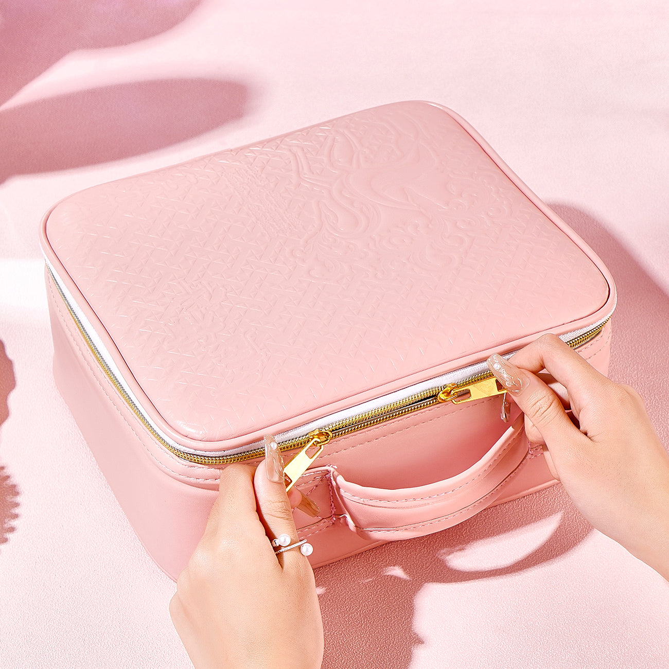 All-in-One Makeup Case with Mirror – Large Capacity Travel Cosmetic Organizer Bag