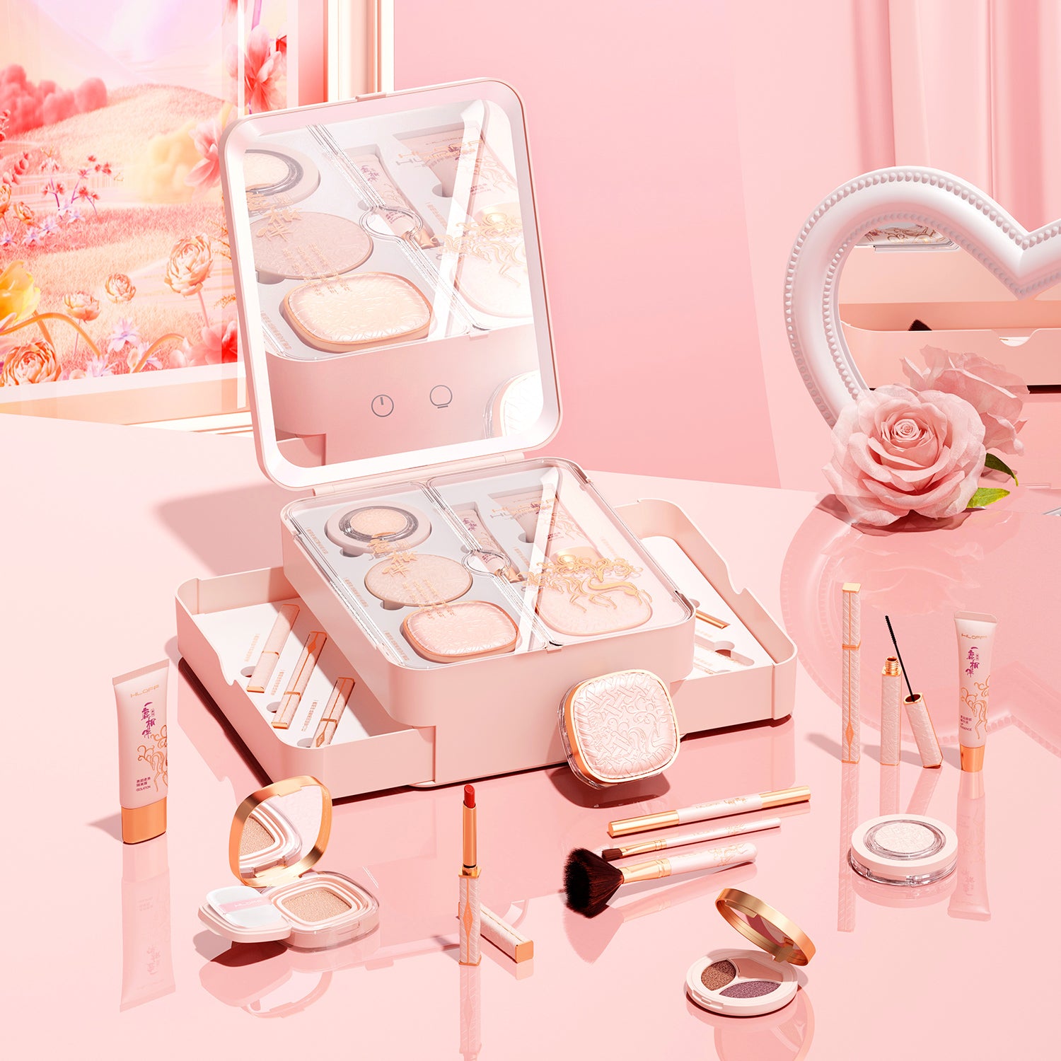 All-in-One Makeup Organizer with LED Mirror – Portable Cosmetic