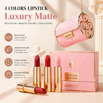4-Piece Matte Lipstick Set – Long Lasting, Smooth Texture, Luxury Gift Box for Women