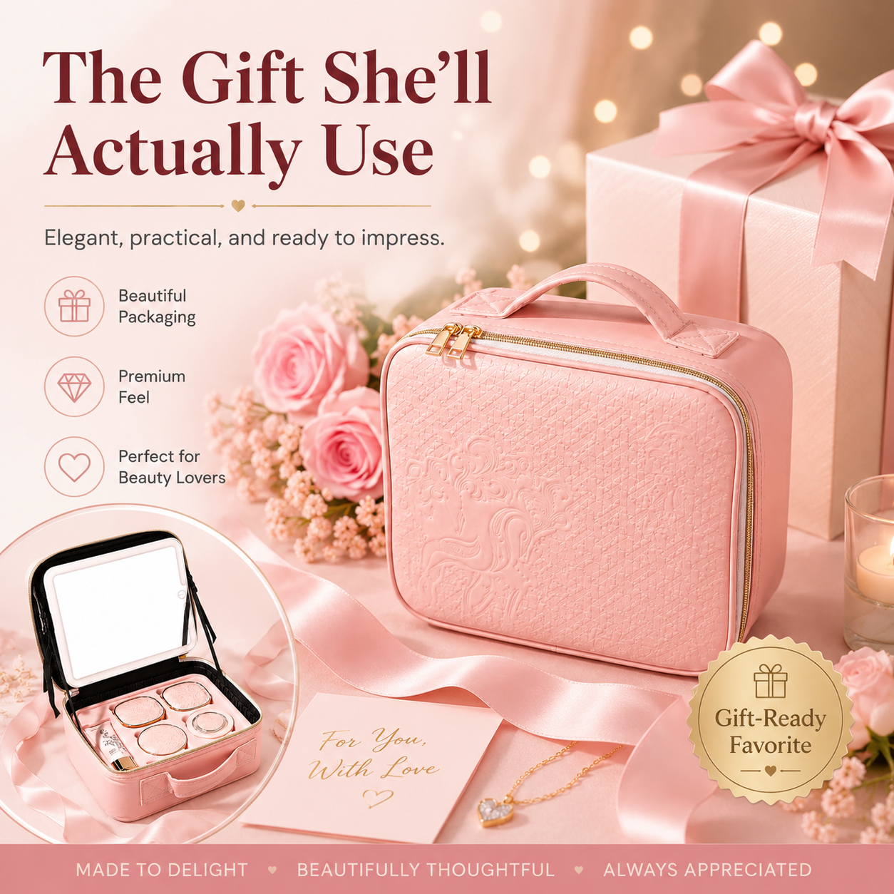 All-in-One Makeup Case with Mirror – Large Capacity Travel
